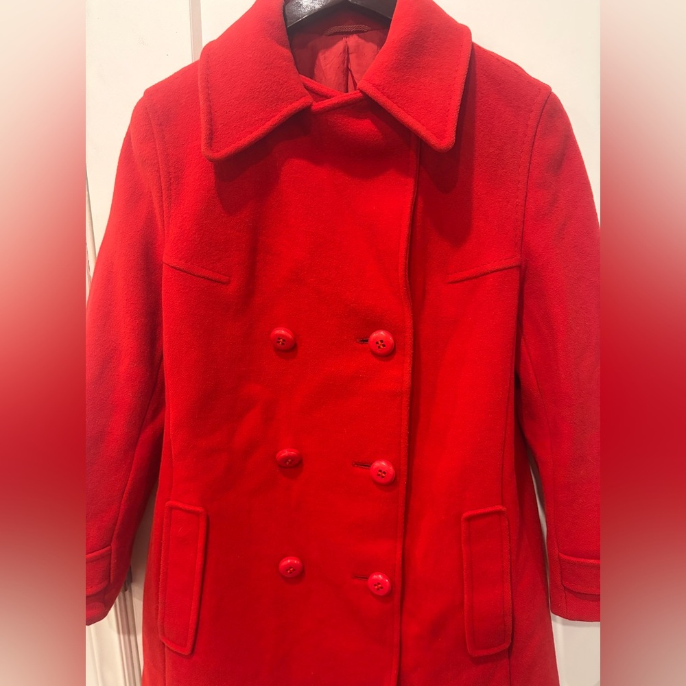 Vintage 60s Red Women's Double-Breasted wool Peacoat Jacket - Picture 7 of 17
